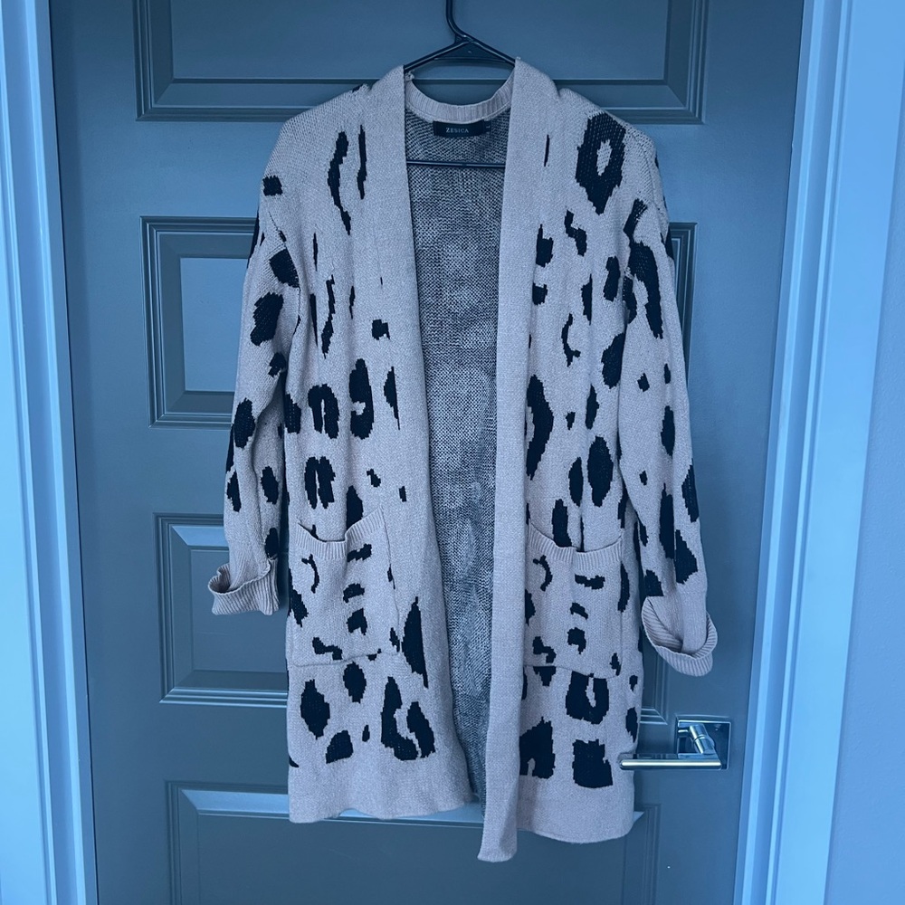 Leopard Print Open Front Cardigan Sweater